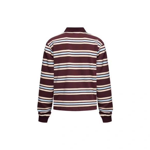 Lioness Burgundy Blue Striped Women's Rugby Top - Picture 6 of 7
